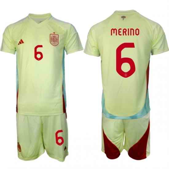 Men Spain Team 6 Mikel Merino 2024 25 Yellow Away Soccer Jersey Suit